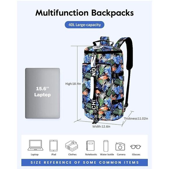 40L Gym Duffle Bag Sling Bag Travel Hiking Backpack Laptop Backpack - Picture 6 of 6